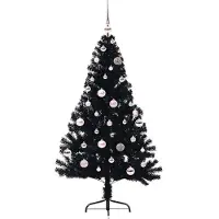 vidaXL Kunststof Voorverlichte Kerstboom met 150 LED Zwart 150 cm PVC