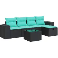vidaXL 6-delige Loungeset met kussens poly rattan zwart