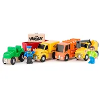 Woody - Bedrijfsvoertuigen set - Houten speelgoedauto's met figuren - Multi (set van 5)