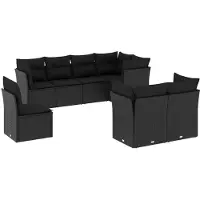vidaXL 8-delige Loungeset met kussens poly rattan zwart