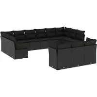 vidaXL 13-delige Loungeset met kussens poly rattan zwart