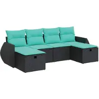 vidaXL 6-delige Loungeset met kussens poly rattan zwart