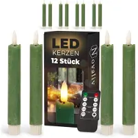 Novaliv LED-kaarsen met timer groen 12 stuks voor binnen - 6 uur - ECHTE WAS 18 cm hoogte voor kaarsen 2,2 cm diameter 2 AAA-batterijen vereist LED-kaarsen set van 2 groen (DRIE keer) bewegende vlam