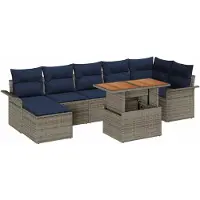 vidaXL Tuinbank Set 8 st Grijs en Marineblauw poly rattan