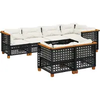 vidaXL 7-delige tuinmeubelset met kussens, zwart, polyrotan