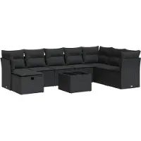 vidaXL 9-delige tuinmeubelset met kussens, zwart, polyrotan