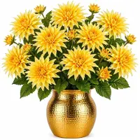 Mica Decorations Kunstbloem Dahlia Artistic - 10x - H74 cm - geel - kunststof - stelen kunstbloemen - boeket - bloemetjes