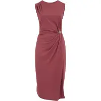 We fashion - Dames midi jersey jurk met gouden accent - Curve - Regular fit - Oudroze - Viscose - Plus Size Maat: 46