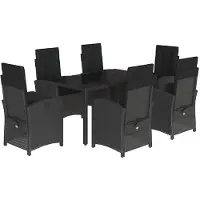 vidaXL 7-delige Tuinset met kussens poly rattan zwart