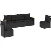 vidaXL 6-delige Loungeset met kussens poly rattan zwart