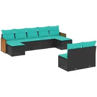 vidaXL 9-delige loungeset voor de tuin met kussens, zwart kunststof vlechtwerk