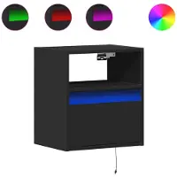 vidaXL Nachtkastjes met LED's 2 st wandgemonteerd zwart
