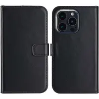 Selencia Echt Leren Bookcase voor de Apple iPhone 16 Pro - Zwart