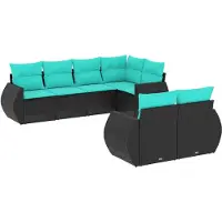 vidaXL 7-delige tuinbankset met kussens van zwart polyrotan