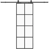 vidaXL Schuifdeur met beslagset 76x205 cm ESG glas zwart