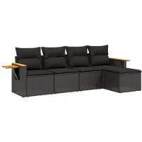 vidaXL 5-delige tuinmeubelset met kussens, zwart, polyrotan