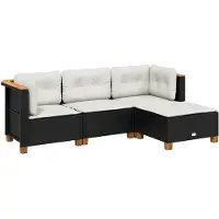 vidaXL 4-delige tuinmeubelset met kussens, zwart, polyrotan