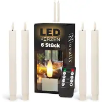Novaliv LED-staafkaarsen met timer wit 6 stuks voor binnen - 6 uur - ECHTE WAS geribbeld 23 cm hoog voor kaarsen 2,2 cm diameter 2 AAA-batterijen vereist LED-staafkaarsen set van 2 (twee keer) bewegende vlam