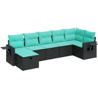 vidaXL 7-delige Loungeset met kussens poly rattan zwart
