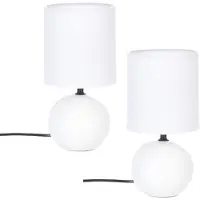 Atmosphera Timéo Bol Tafellamp - Keramische Lamp - Set van 2 - Moderne Tafellamp met Kabel - Sfeerverlichting voor Woonkamer - Slaapkamer - Bureau - 25cm in Hoogte - Matwit