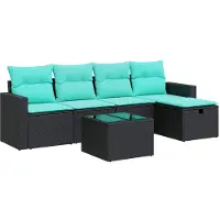 vidaXL 6-delige Loungeset met kussens poly rattan zwart
