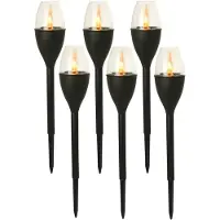 Gerimport Tuinlamp - 6x - solar - LED licht - kunststof - H37 cm - zwart - grondpin - vlam effect
