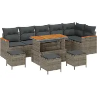 vidaXL Tuinbank Set 10 st Grijs poly rattan