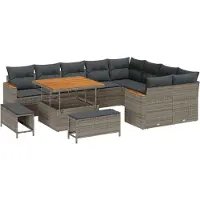 vidaXL Tuinbank Set 12 st Grijs poly rattan