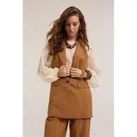 Motivi Single-breasted Striped Modal Blend Waistcoat Brown Maat: L | Gilets Outlet | Dames | Bruin