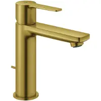 GROHE Lineare New S-Size Wastafelmengkraan – Met Trekwaste – EcoJoy – FastFixation Plus – Geborsteld Cool Sunrise