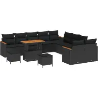 vidaXL Tuinbank Set 13 pcs Zwart poly rattan