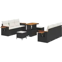 vidaXL Tuinbank Set 9 st Zwart poly rattan