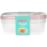 PlasticForte Vershoudbakjes - 2x stuks - 1.5 liter - herbruikbaar - transparant/roze - kunststof - magnetron - vriezer