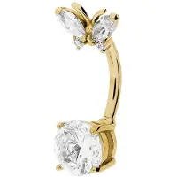 Lucardi - Dames Stalen goldplated navelpiercing met zirkonia - Piercing - Staal - Goudkleurig