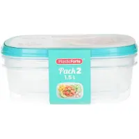 PlasticForte Vershoudbakjes - 2x stuks - 1.5 liter - herbruikbaar - transparant/blauw - kunststof - magnetron - vriezer