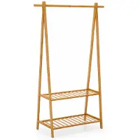 Axentia Bamboe Kledingrek met 2 Opbergplanken – Kledingstandaard – Garderoberek – 90 x 153 x 43 cm – Naturel