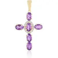 Cavill - Zilveren Hanger Geelverguld - 6x Ovaal Geslepen Marokkaanse Amethist 2,1 ct & 13 Zirkonen 925 Sterling Zilver Sieraad