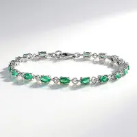 Cavill - Zilveren Armband - 925 Sterling Zilver met Platina Coating - 18 Ovale Groene Apatieten Madagaskar 3,985 ct - Elegante Damesarmband