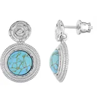 Cavill - Zilveren Oorbellen 925 Sterling Zilver - Turkoois 2,3 ct Ronde Cabochon - Gouden Aders Design - Unieke Spiraalvormige Zilveren Sieraden Dames