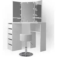 OEM Monkey's Kaptafel - Make up Tafel Voor Vrouwen - Hollywood - Hoekkaptafel - Wit - LED Verlichting - Kruk - 5 Lades - 3 Spiegels - Commode - Kaptafel Met Spiegel - 110 x 54 x 141,5 cm