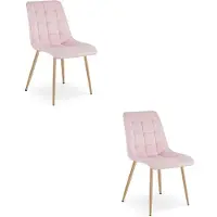 Leobert Chaise - - Tweedelig - Lichtroze veloursstof / Eikenhouten poten - Set van 2