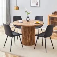 STILVORA Eetkamerset 100 Cm - Ronde Eettafel Met 4 Stoelen - Voor Eetkamer - MDF En Kunstleer - Zwart Houtlook