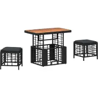 vidaXL Tuin Eettafel Set 3 pcs Zwart en Grijs Poly Riet en Acacia Hout