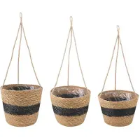 vidaXL Hanging Plant Pot 3 st Naturel en Zwart Ø26 x 19 cm