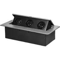 ORNO Stekkerdoos met 3 stopcontacten - Pop up stekkerblok zonder kabel - Inbouw Verdeelstekker met RVS afwerking - Verdeeldoos 230 Volt - voor max. 3680 Watt - Penaarde - Zilver