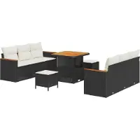 vidaXL Tuinbank Set 9 pcs Zwart poly rattan
