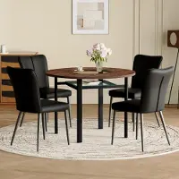 STILVORA Eettafel voor rundvlees, 100 cm, set met 4 zwarte stoelen – met glazen blad en glazen plank, moderne keukentafel, eettafel, houtlook