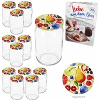 MamboCat 12-delige set ronde glazen 720 ml TO 82 Comic Fruit deksels incl. Diamant Gelierzauber receptenboekje