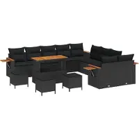 vidaXL Tuinbank Set 14 pcs Zwart poly rattan