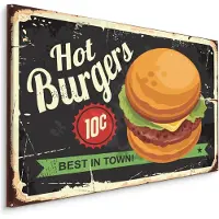 Karo-art Schilderij - Hot Burgers, Best in Town, Premium Print op Canvas